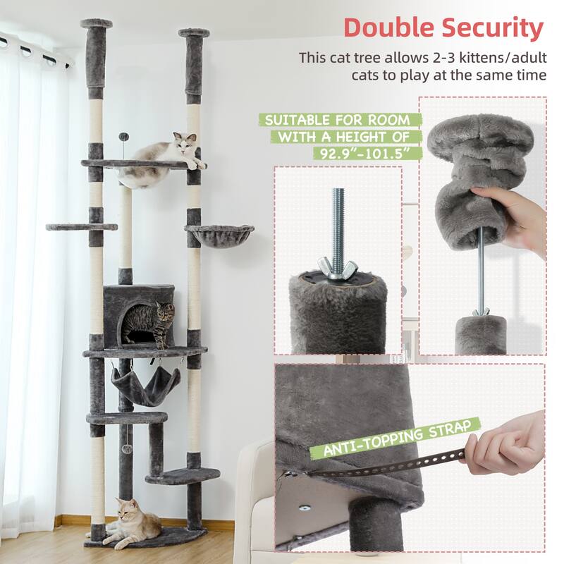 Height Adjustable Cat Tree with Scratching Posts, Cozy Condo, Perches & Hammoc
