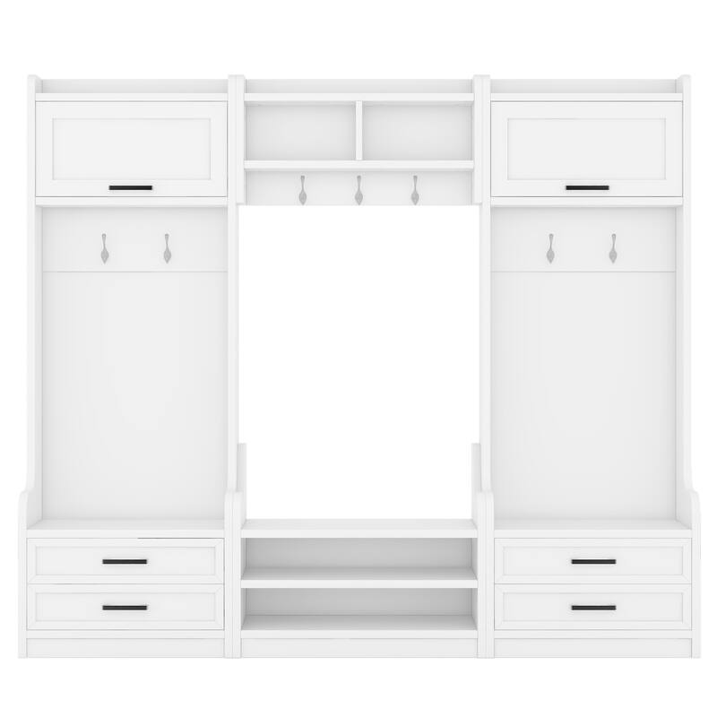 4-in-1 Entryway Hall Tree with Bench, Shoe Storage, 7 Hooks Coat Rack, Drawers, Cabinet, Detachable Multiple Functions Halltree