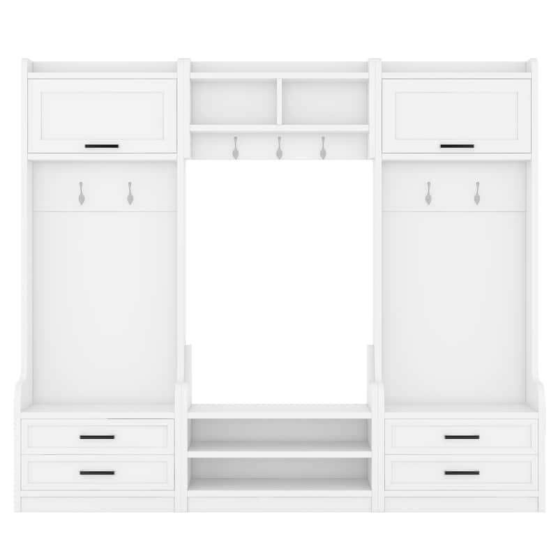 GDFStudio - Janet 4 in 1 Detachable Hall Tree with Coat Hooks, Storage Cabinet and Shoe Bench for Entryway or Hallway