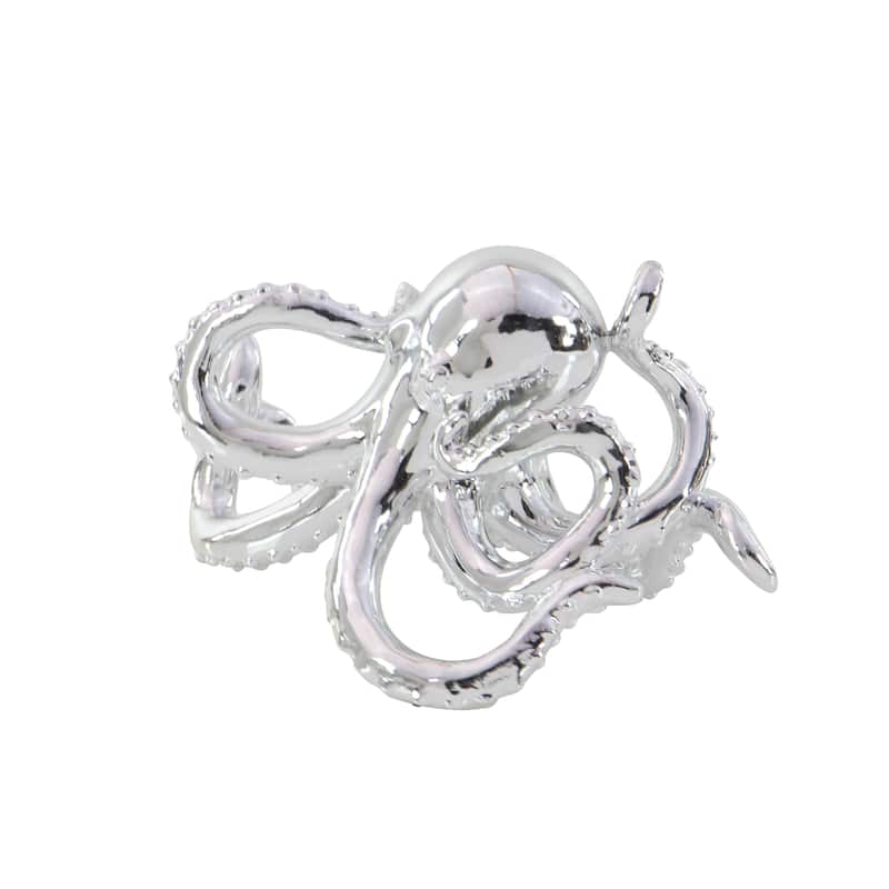 Silver Polystone Octopus Decorative Sculpture with Long Tentacles and Suctions Detailing