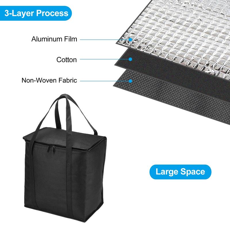 13"x8.1"x14" Insulated Reusable Grocery Bag Food Delivery Tote Bag, Black