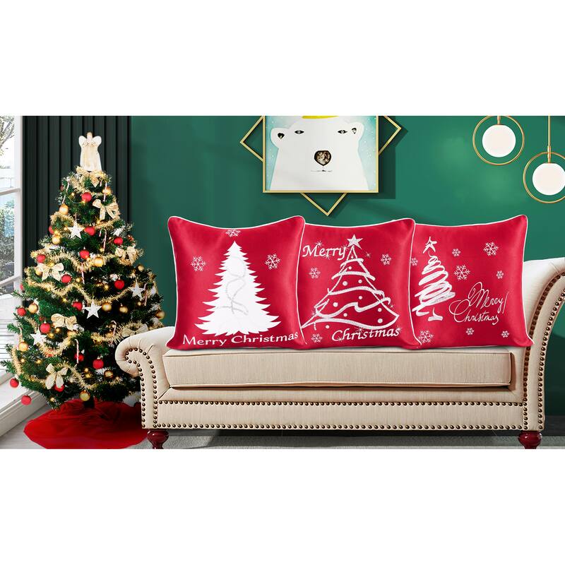 Violet Linen Seasonal Xmas Christmas Holiday Trees Pattern, 18 Inch x 18 Inch, Square, Decorative Accent Throw Pillow