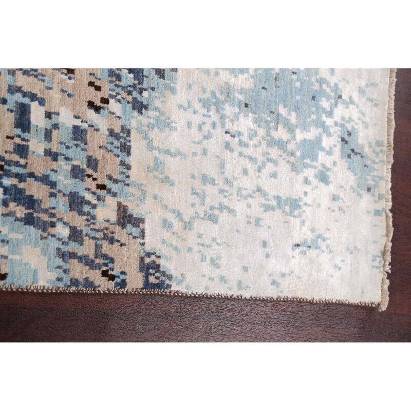 Wool/ Silk Vegetable Dye Modern Oriental Abstract Runner Rug Handmade - 2'7" x 9'11"