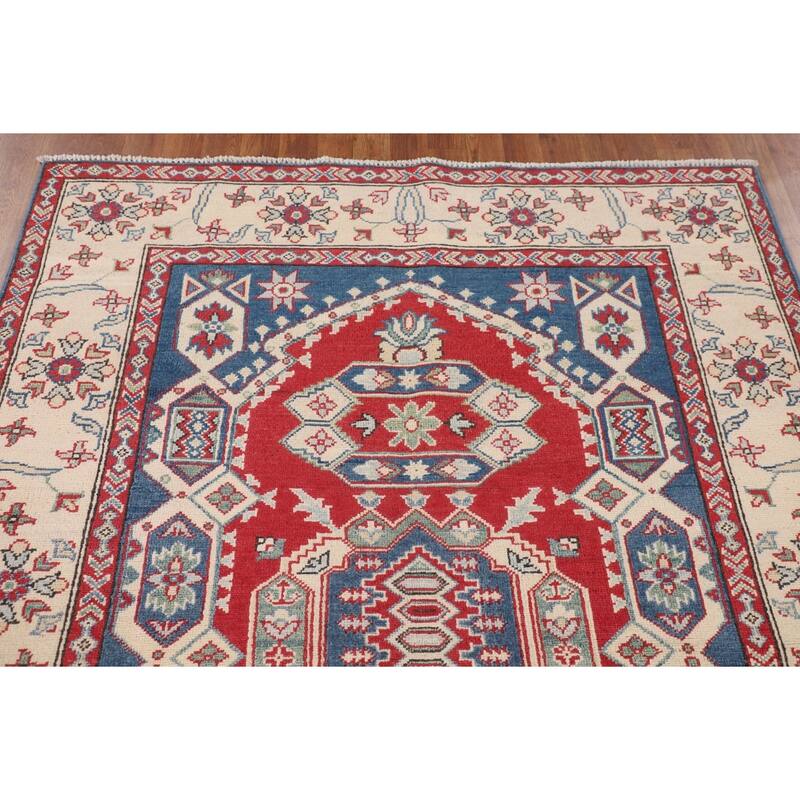 Kazak Oriental Area Rug Hand-Knotted Traditional Blue Wool Carpet - 4'11" x 6'7"