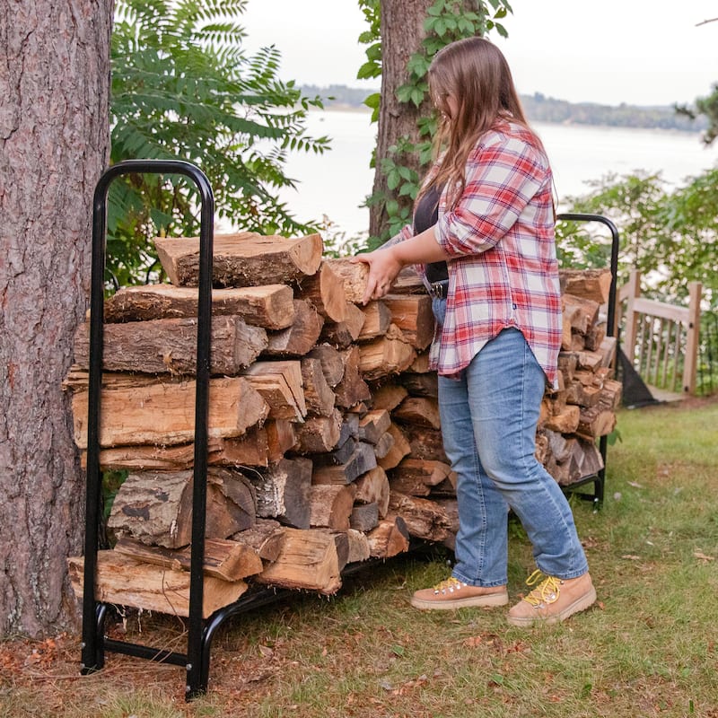Sunnydaze Black Outdoor Firewood Stacker Storage Holder Log Rack - 8-Foot