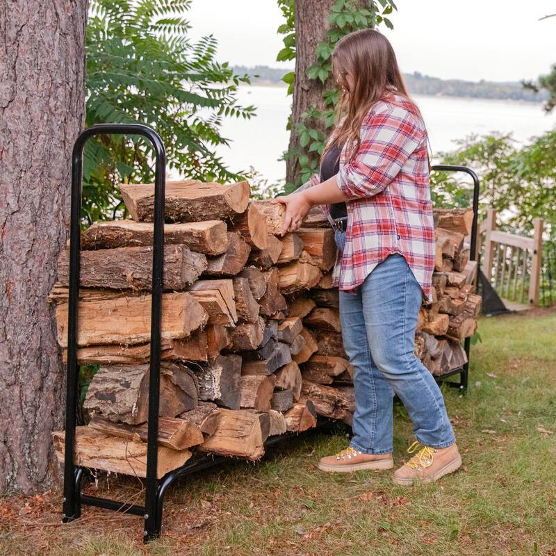 Sunnydaze Black Outdoor Waterproof Firewood Log Rack and Cover - 8-Foot