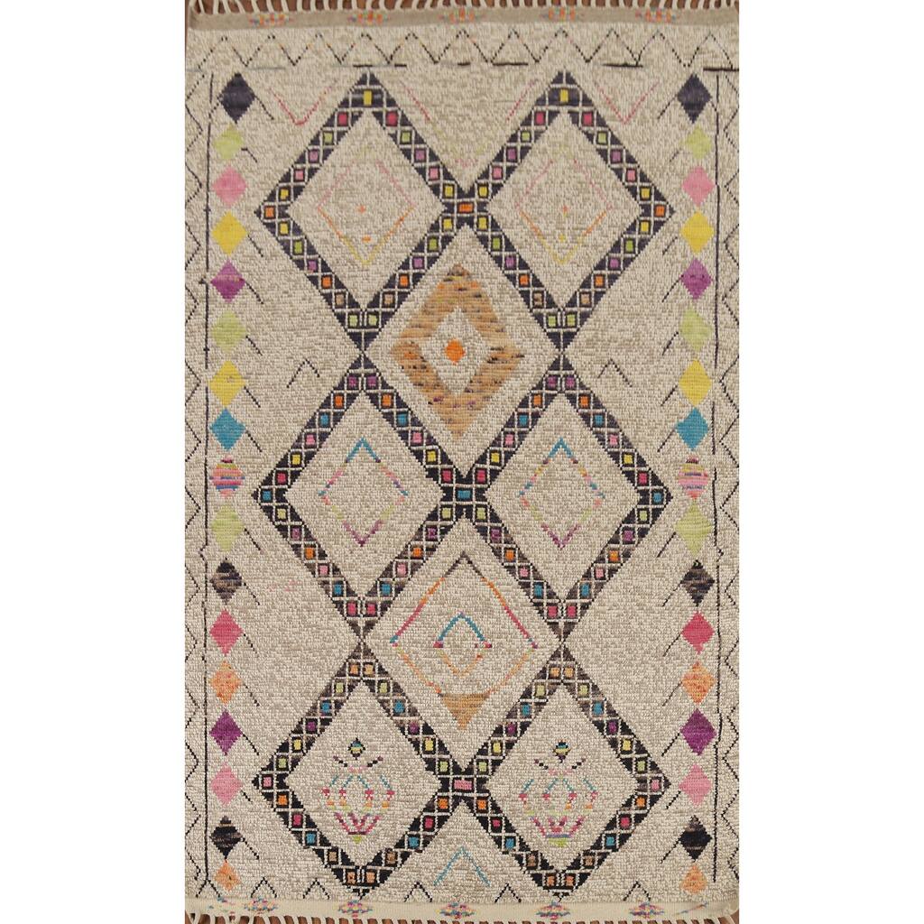 Geometric Moroccan Oriental Area Rug Handmade Wool Carpet - 5'10"x 9'11"