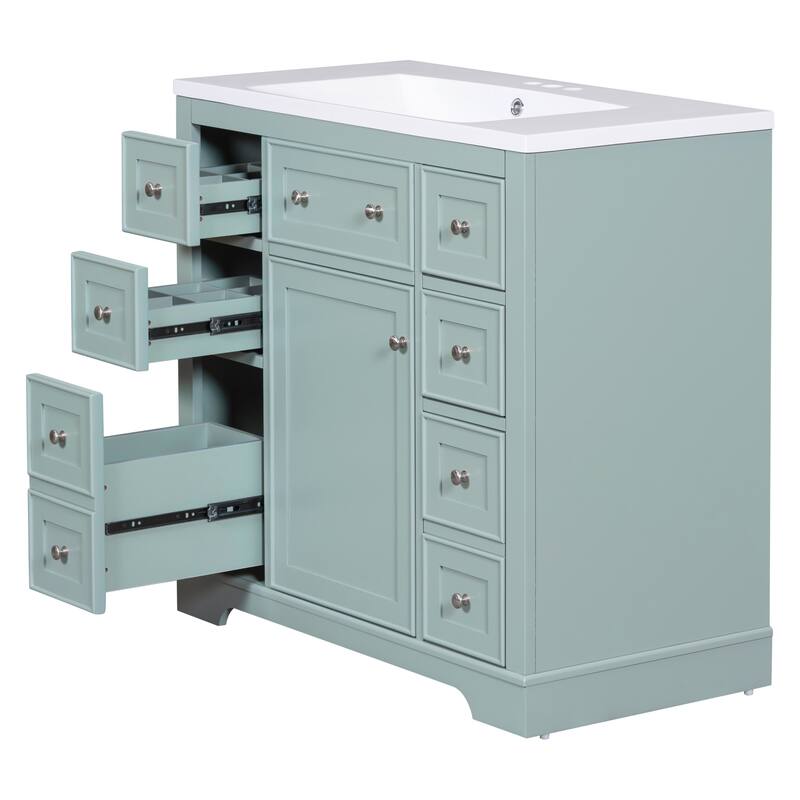 36" Bathroom Vanity Combo with Undermount Sink, 6 Drawers, 1 Cabinet, and Adjustable Shelf