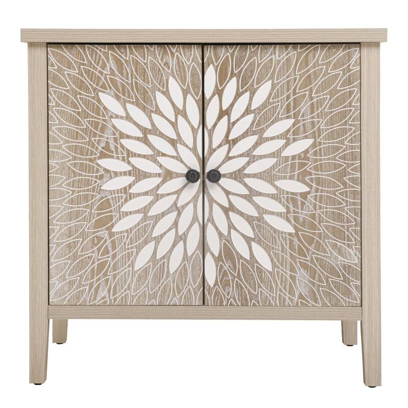 2-Door Carved Storage Cabinet with Adjustable shelf, Accent Furniture for Living Room, Hallway