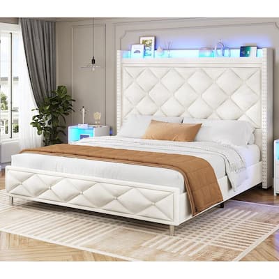 LED Bed Frame with 51.2" Tall Headboard Charging Station