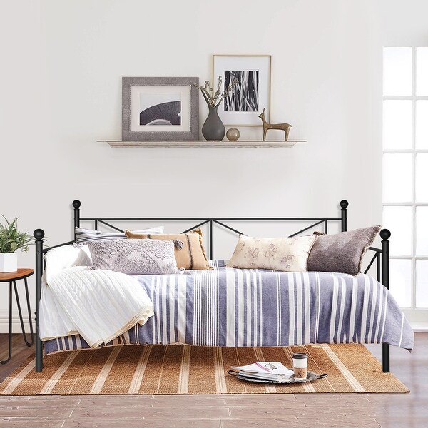 VECELO Black Metal Daybed Cross Wrought Iron Daybed Twin Size