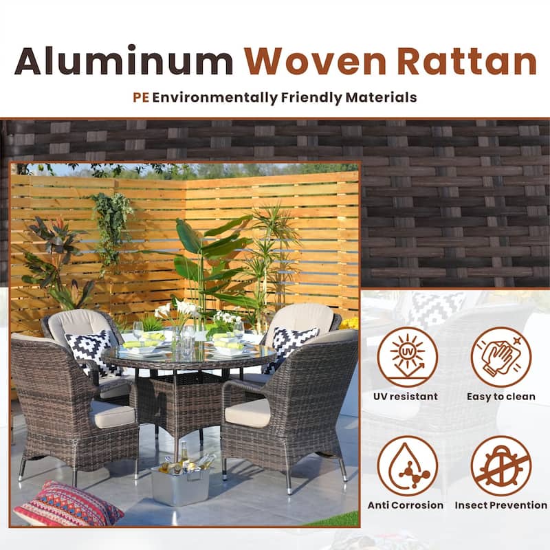 5-piece Patio Wicker Dining Set with Cushions Outdoor Furniture