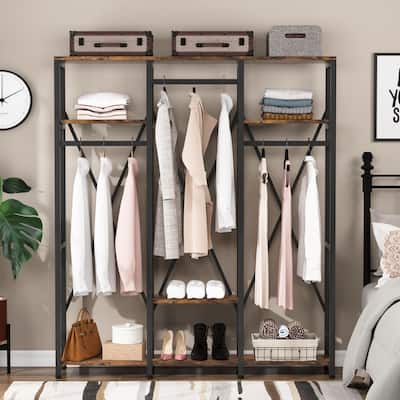 Freestanding Garment Rack, Heavy Duty Closet Organizer Systems with Shelves