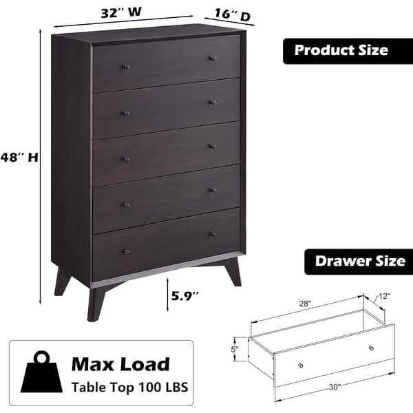 Mid-Century Modern 5 Drawer Dresser, Wood Chest of Drawers - On Sale - Bed  Bath & Beyond - 39947521