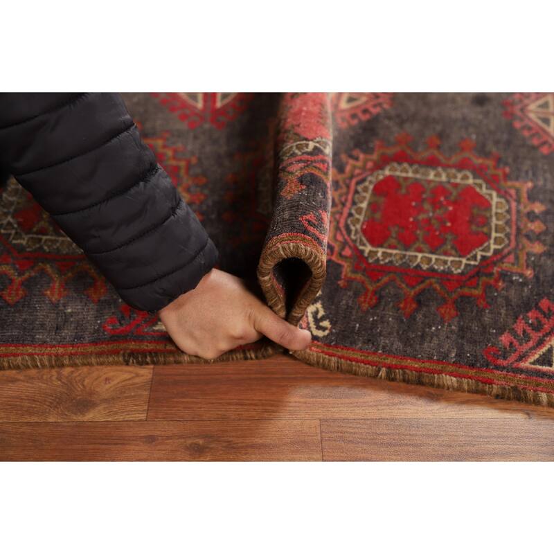 Distressed Geometric Balouch Persian Area Rug Handmade Wool Carpet - 3'6" x 6'9"