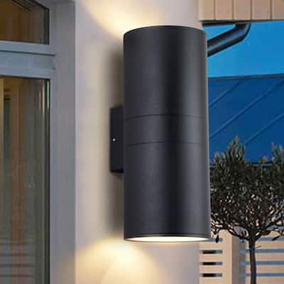 2-Light Matte Black Cylinder Outdoor Wall Sconce