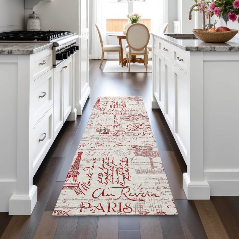 Machine Washable Indoor/Outdoor Modern Paris Chantille Rug