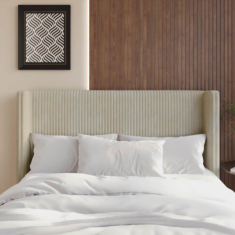 Clayfell Lenox Upholstered Wingback Headboard, Soft Corduroy, Easy to Assemble - Light Beige - King