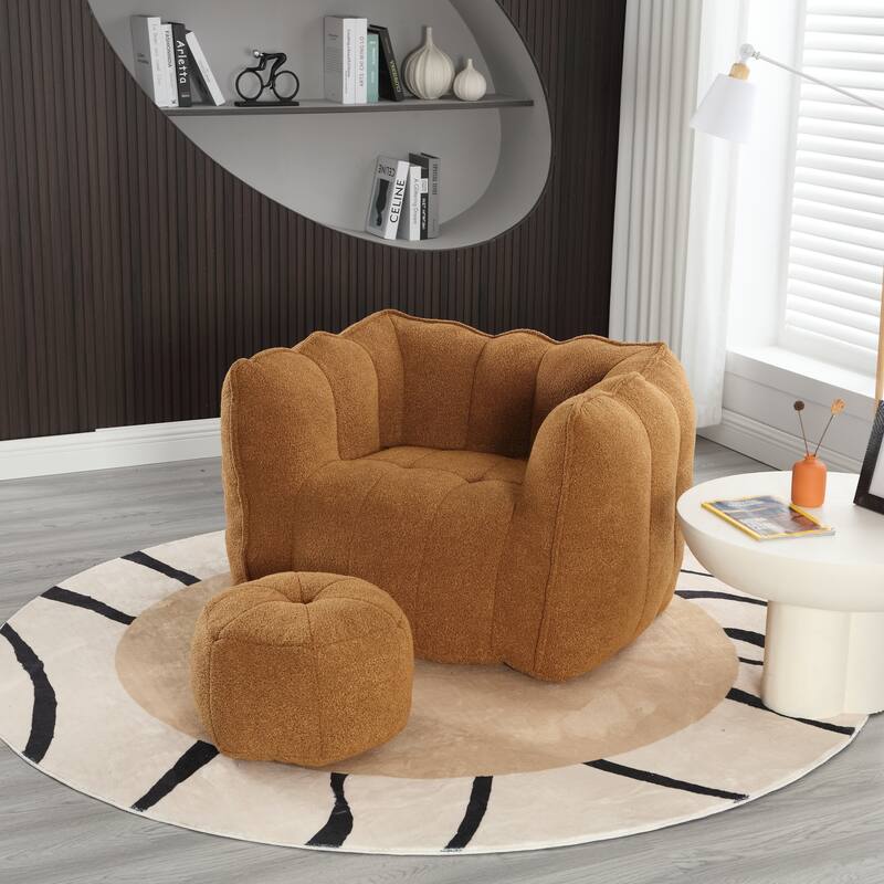 Soft Bean Bag Chair with High Resilient Foam for Adults, Comfortable Square Lazy Sofa with Footstool for Living Room