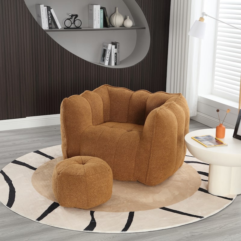 Soft Bean Bag Chair with High Resilient Foam for Living Room and Bedroom,Comfortable Square Lazy Sofa with Footstool