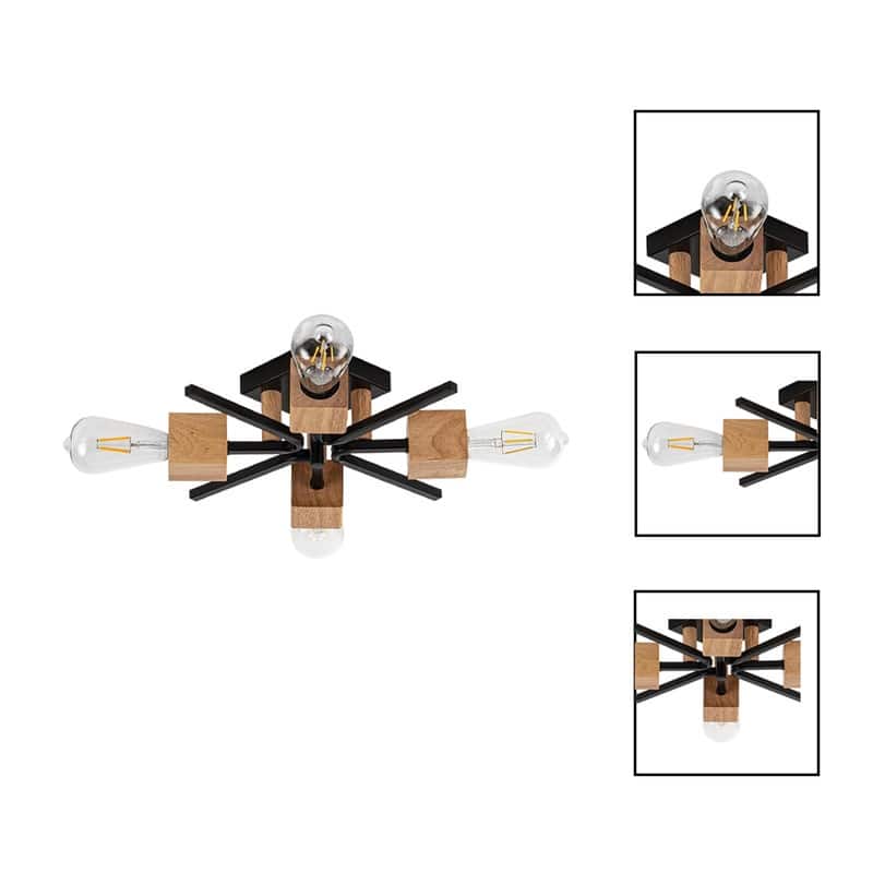 4 Light light fixture black, natural wood ceiling lighting metal, wood lights ceiling led