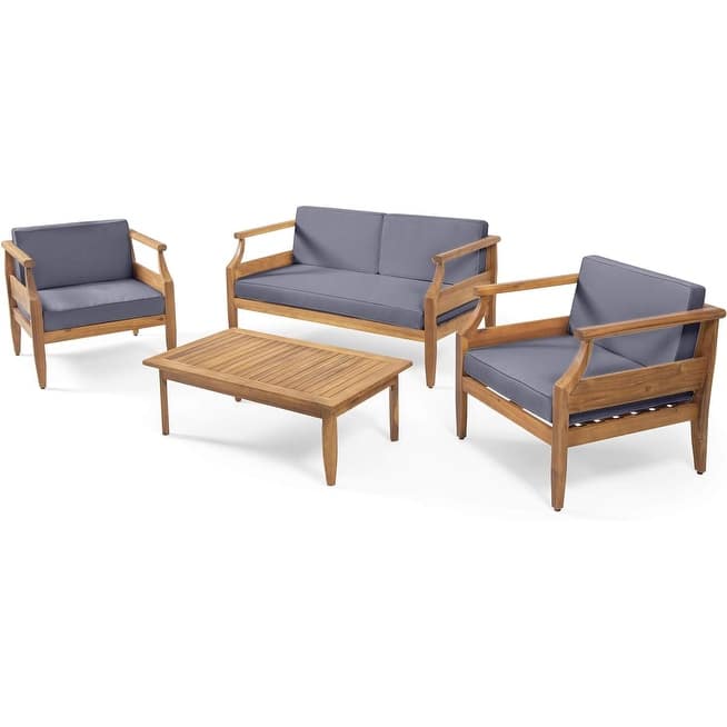 4 Piece Outdoor Patio Furniture Set, All-Weather Wood Conversation Set