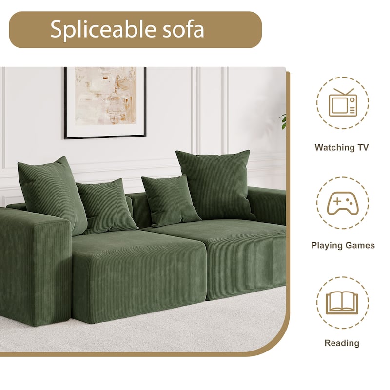 Corduroy Upholstered Modular Sectional Sofa with Ottoman