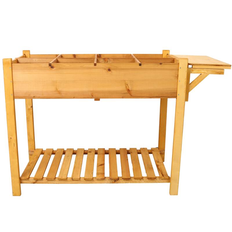 Country Rustic Style Garden Bed with Foldable Side Table and Storage Shelf, for Herb Vegetables Flowers Outdoor Gardening