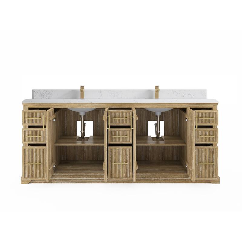 Willow Collections 84 in. W x 22 in. D Alys Solid Teak Wood Double Sink Bathroom Vanity with Quartz or Marble Countertop