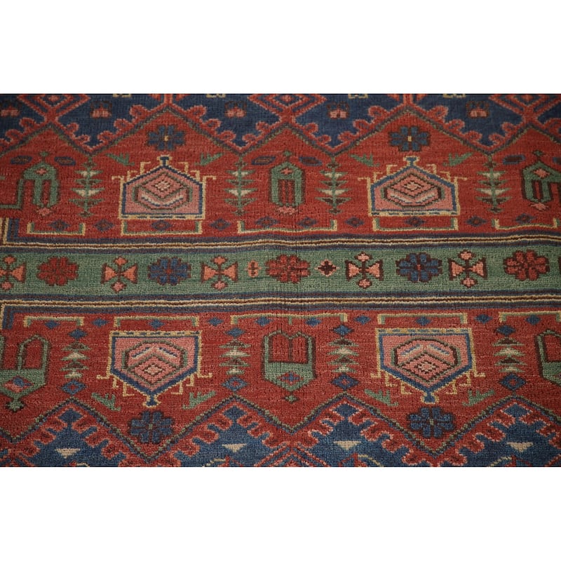 Geometric Sirjan Oriental Area Rug Hand-knotted Red Wool Carpet - 7'10"x 9'10"