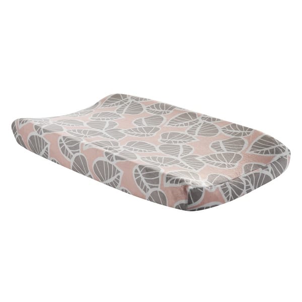slide 2 of 3, Lambs & Ivy Calypso Pink/Taupe Leaf Print Baby Changing Pad Cover