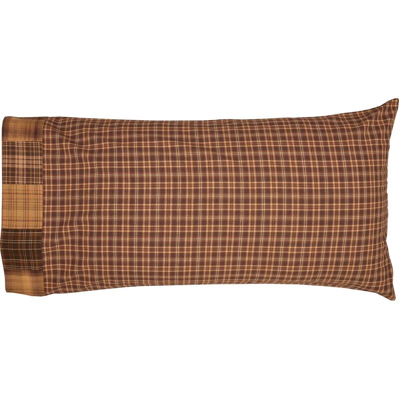 Brown Rustic Bedding VHC Prescott Block Border Pillow Case Set of 2 Cotton Plaid Patchwork