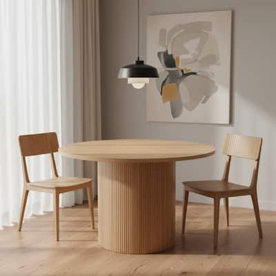 HomeRoots 47" Natural Wood Pedestal Base Round Top Dining Table - 47.20 in. x 29.52 in. x 47.20 in.
