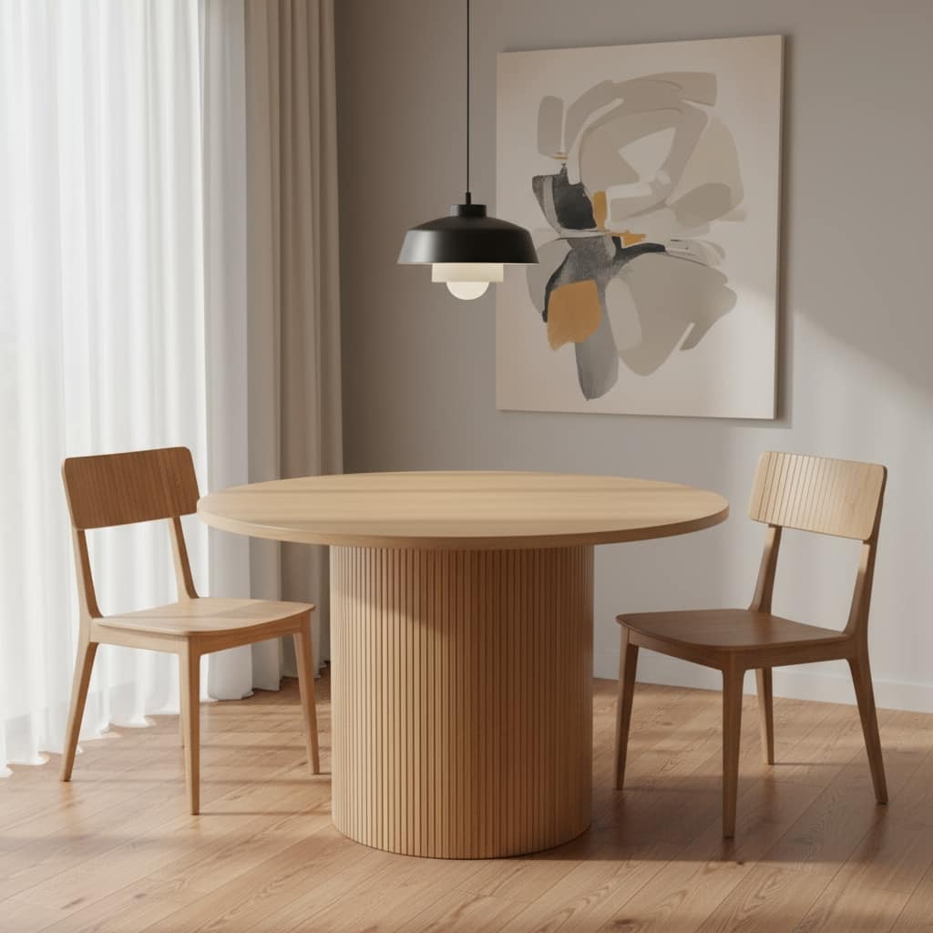 HomeRoots 47" Natural Wood Pedestal Base Round Top Dining Table - 47.20 in. x 29.52 in. x 47.20 in.