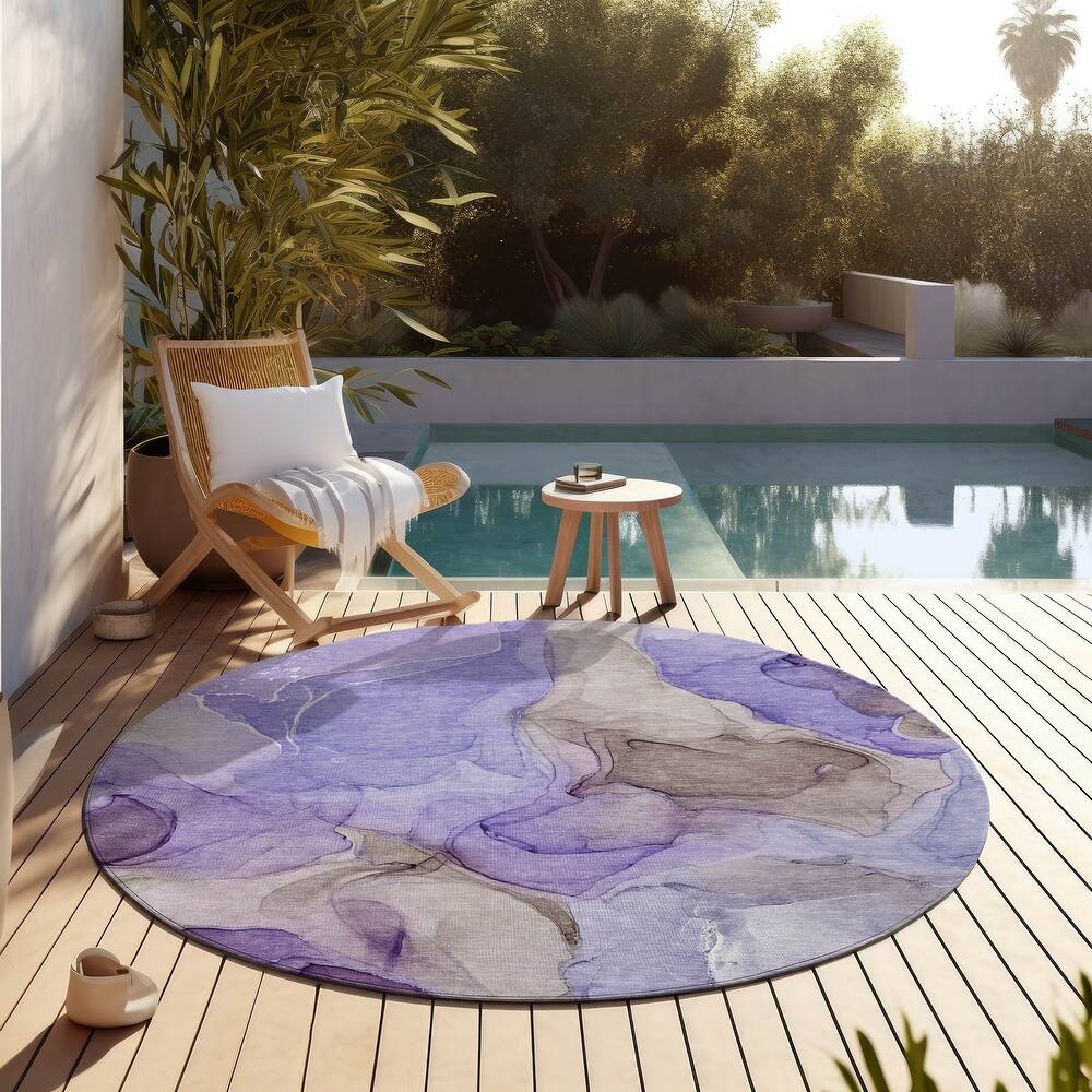 Machine Washable Indoor/ Outdoor Chantille Watercolor Purple Rug