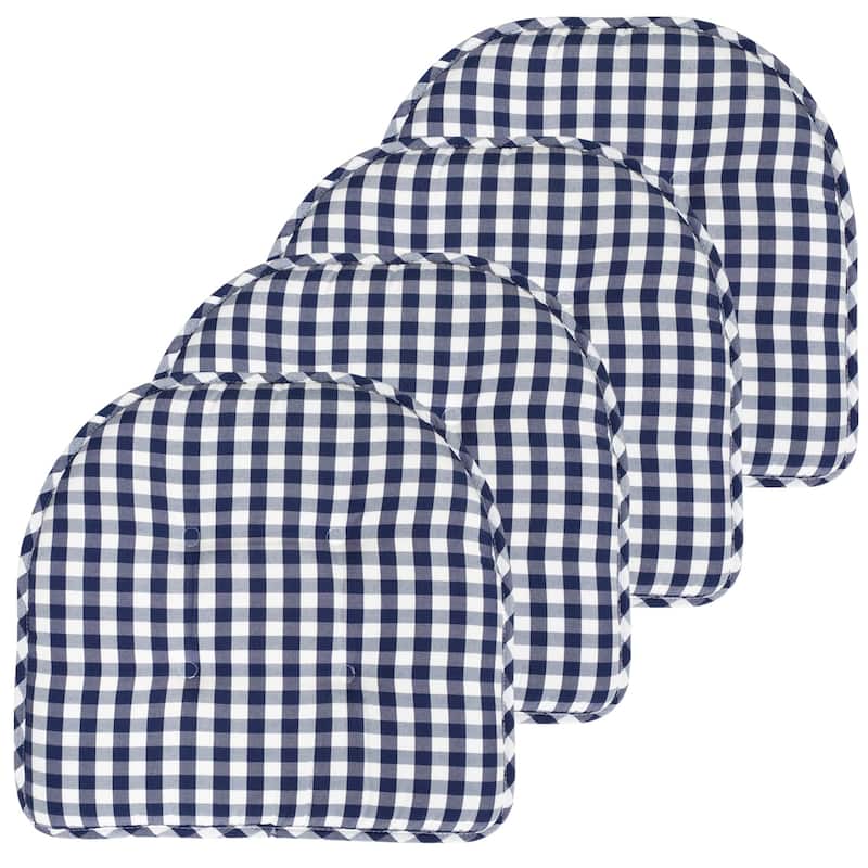 Sweet Home Collection Checkered Buffalo Check U-Shaped Memory Foam Chair Cushions 17" x 16" - Set of 4 - Navy White