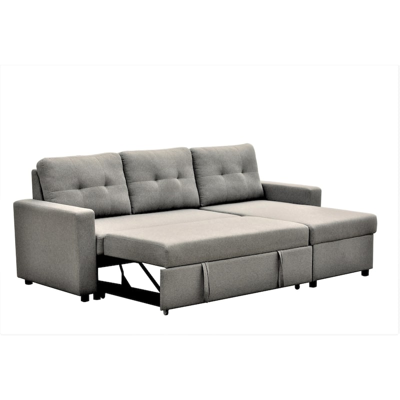 Convertible L-Shaped Sleeper Sofa Bed, Grey Polyester, 80x59x36 inches, 183 lbs, Space-Saving