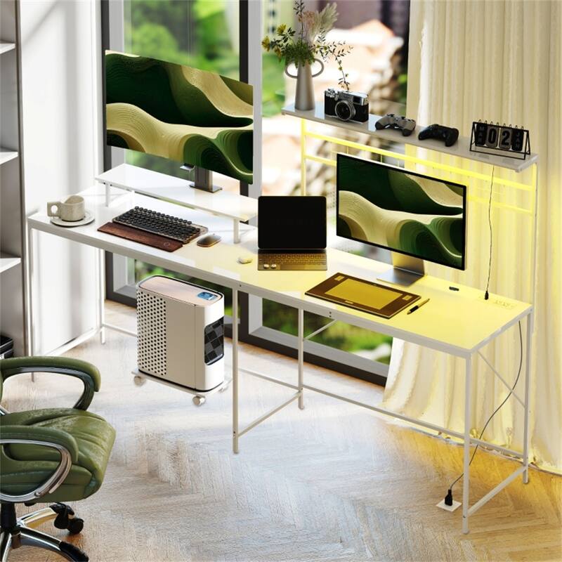 Modern L-Shaped Gaming Desk with Adjustable RGB Lighting and Rolling Keyboard Shelf USB Port