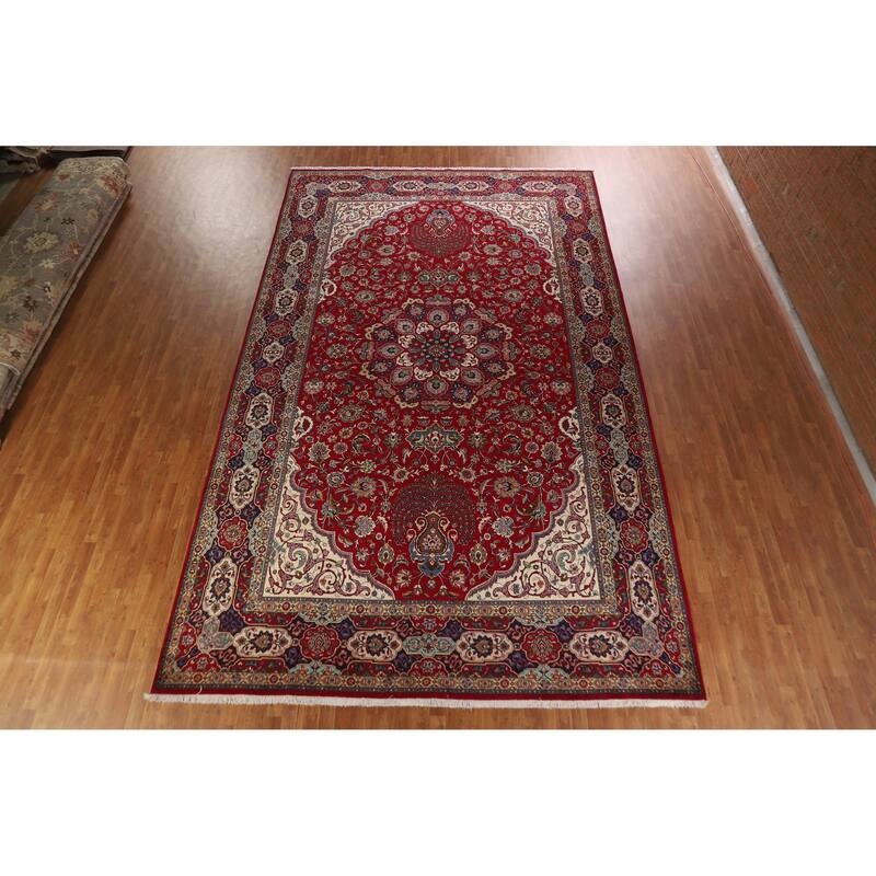 Hand Knotted Oriental 100% Wool Carpet Traditional Floral Red Tabriz Area Rug - 16' 10'' X 10' 0''