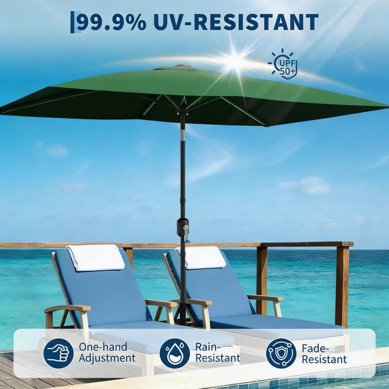 10'X6.5' Rectangular Outdoor Umbrella, with Crank & Push Button Tilt
