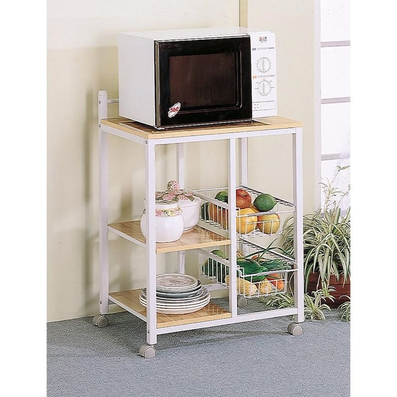 Kitchen Cart with 3 Shelves & 2 Storage Compartments, Brown And White - 33.5 H x 23.75 W x 17 L - Brown and White