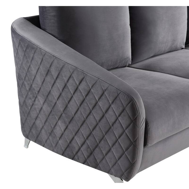 Hida 78 Inch Modern Accent Sofa, Diamond Stitching, Gray Velvet Fabric