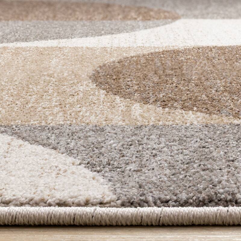 Brown Grey White Striped Arched Shapes Indoor Rug