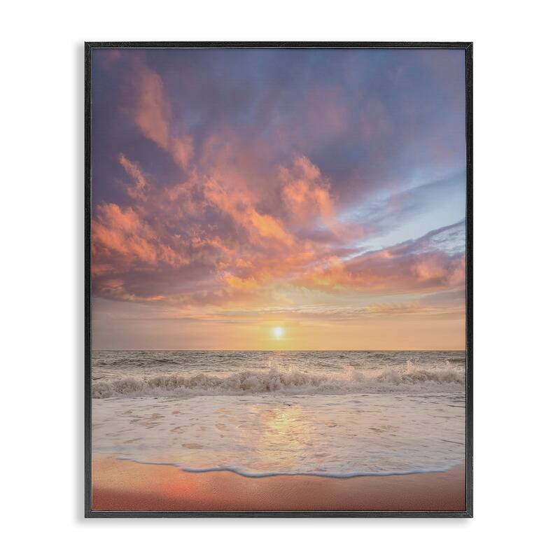 Stupell Sunlit Clouds over Beach Framed Giclee Art Design By Mike Calascibetta - 16 x 20 - Black