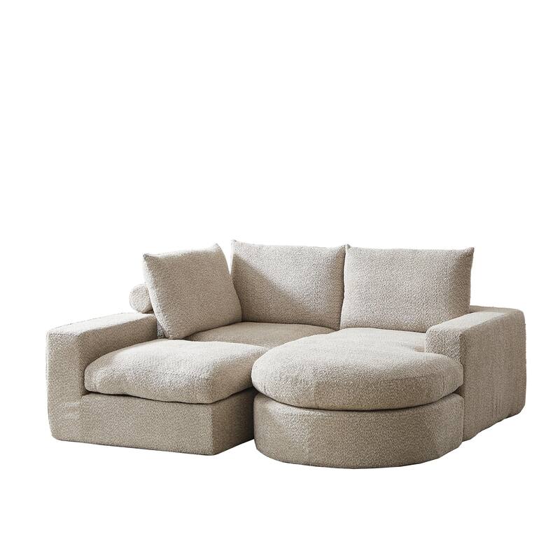 Curved Sectional Sofa with L-Shape Chaise, Chenille Upholstered Boneless Cloud Sofa, Modular 4 Seat Corner Sofa with Cushions