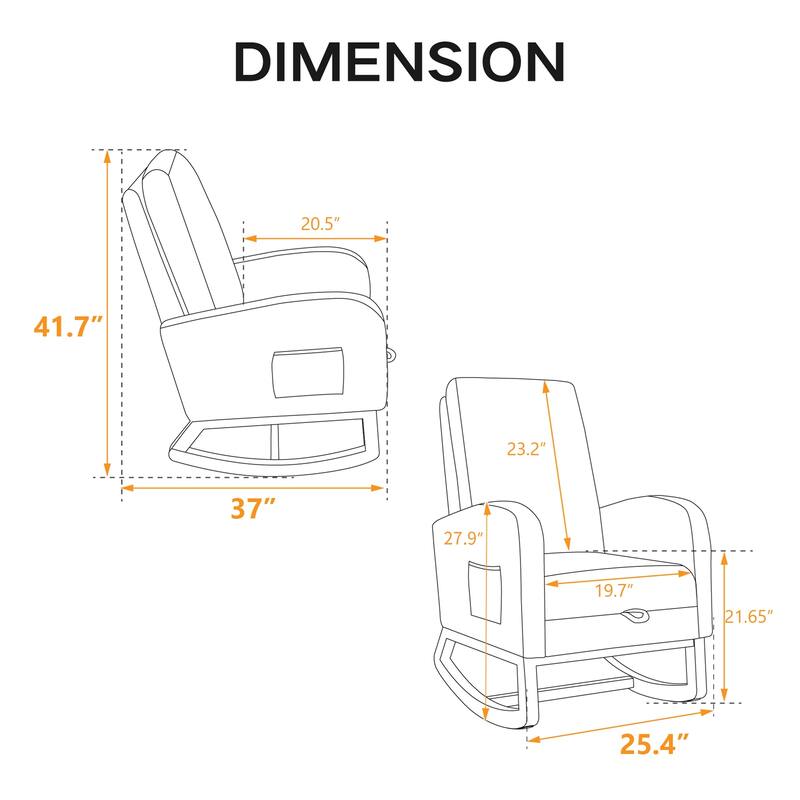 25.4"W Rocking Chair, High Back Glider Chair with Retractable Footrest