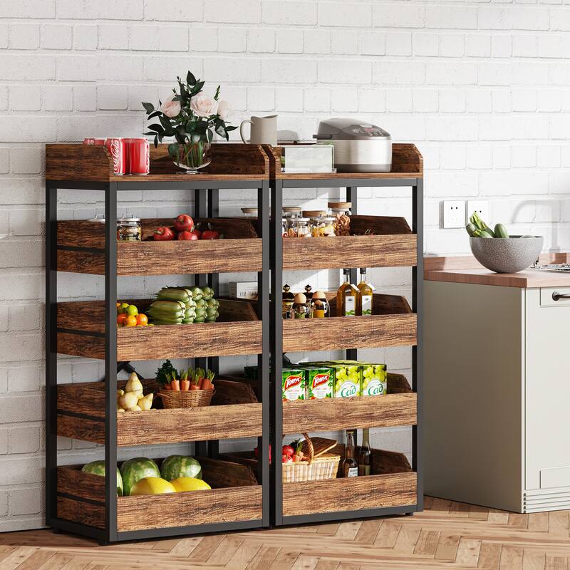23.6'' W Fruit and Vegetable Wood Storage Rack, 5-Tier Pull-Out Snack Stand Fruit Basket Stand