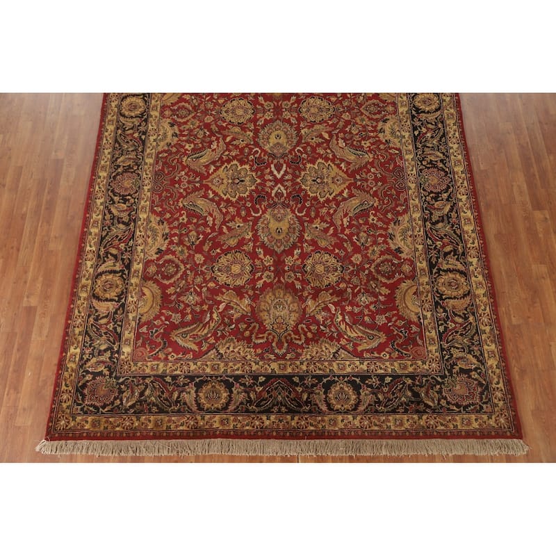 Red Floral Agra Oriental Area Rug Hand-Knotted Wool Carpet - 7'9" x 10'0"
