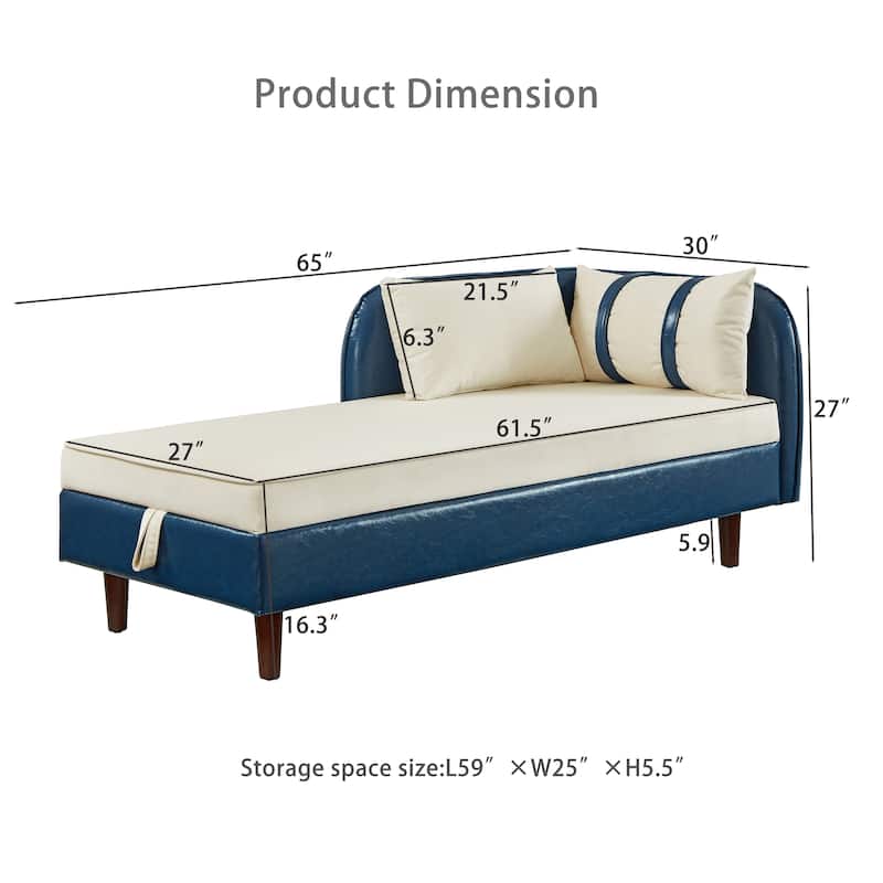 Roomfitters 65" Storage Chaise Lounge Sofa, Modern Indoor Daybed with Wooden Legs for Bedroom Living Room