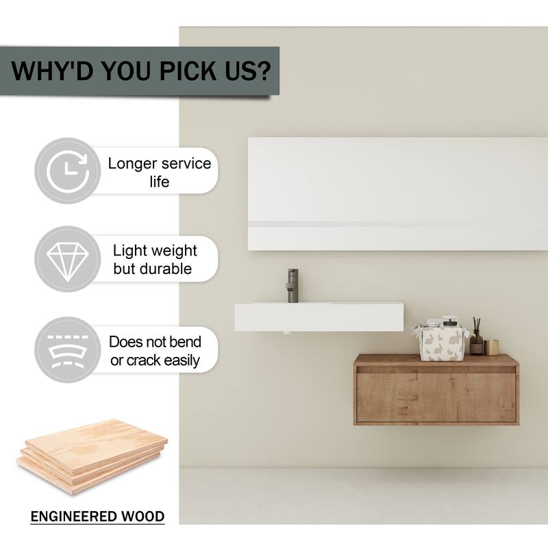 Wall-Mounted Bathroom Vanity with Single Resin Sink, Soft-Close Drawer, Floating Design in Imitative Oak Finish